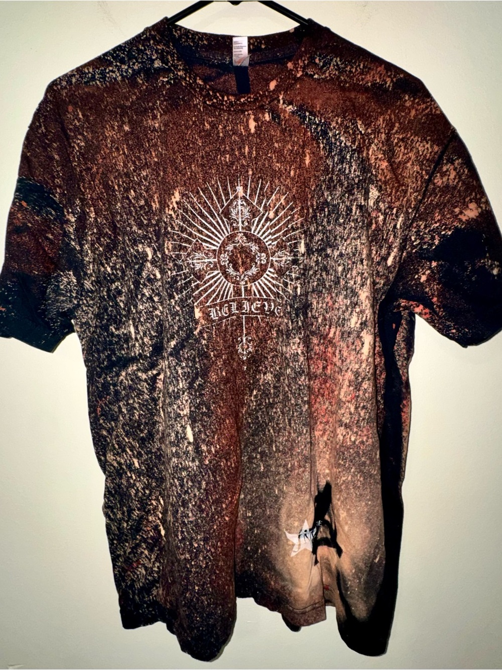 Spiritual "Believe" Cross Distressed Bleach Dyed Graphic Short Sleeve Tee